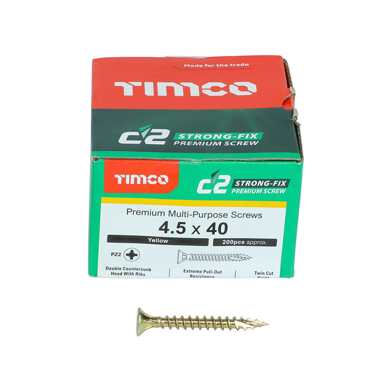 TIMCO C2 Strong-Fix Multi-Purpose Premium Countersunk Gold Woodscrews - 4.5 x 40