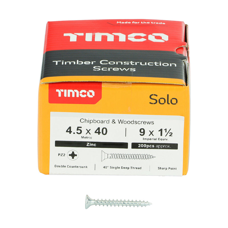 TIMCO Solo Countersunk Silver Woodscrews - 4.5 x 40