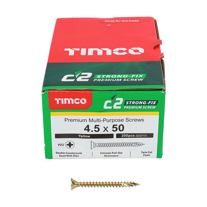 TIMCO C2 Strong-Fix Multi-Purpose Premium Countersunk Gold Woodscrews - 4.5 x 50