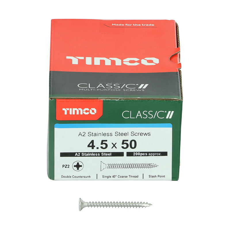 TIMCO Classic Multi-Purpose Countersunk A2 Stainless Steel Woodcrews - 4.5 x 50