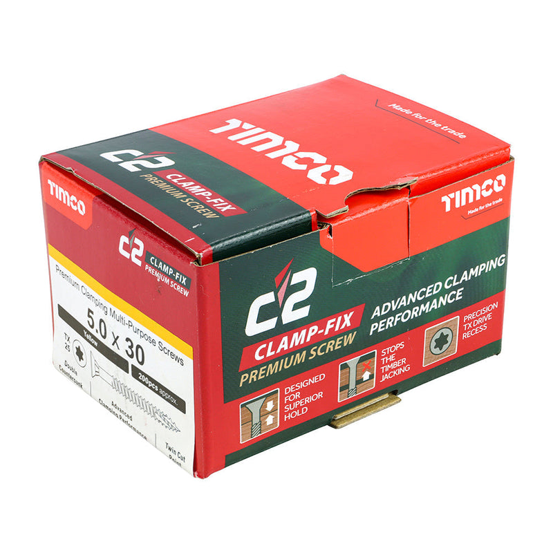 TIMCO C2 Clamp-Fix Multi-Purpose Premium Countersunk Gold Woodscrews - 5.0 x 30