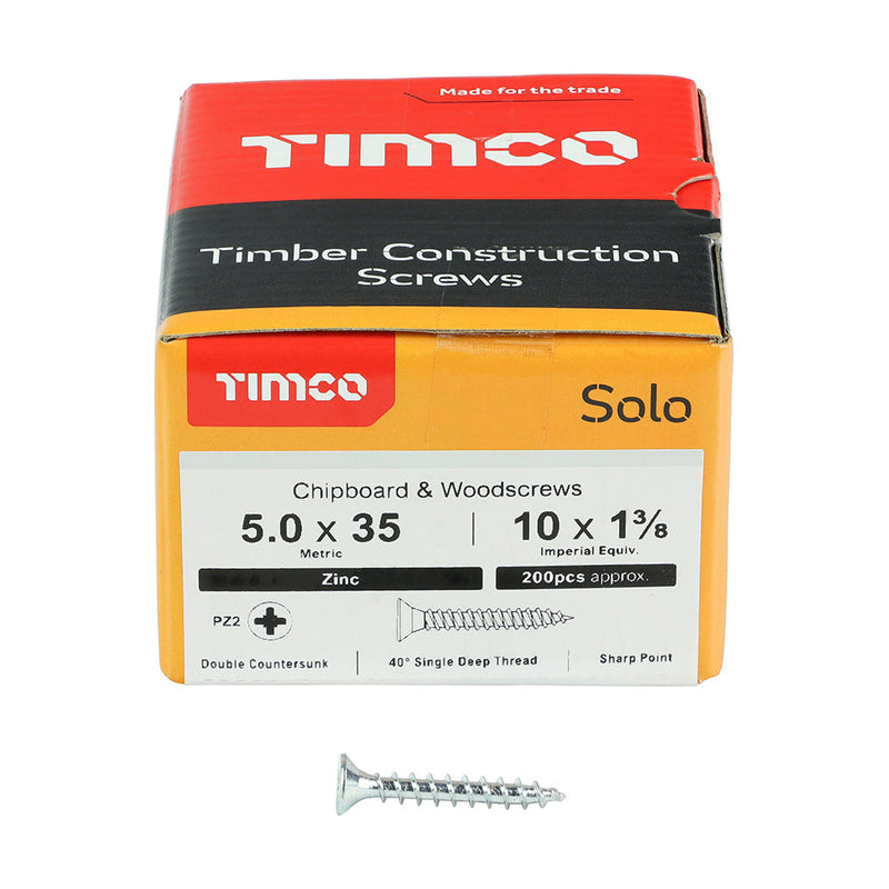 TIMCO Solo Countersunk Silver Woodscrews - 5.0 x 35
