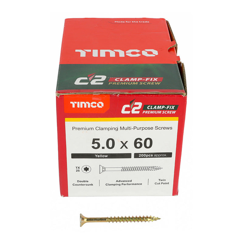 TIMCO C2 Clamp-Fix Multi-Purpose Premium Countersunk Gold Woodscrews - 5.0 x 60