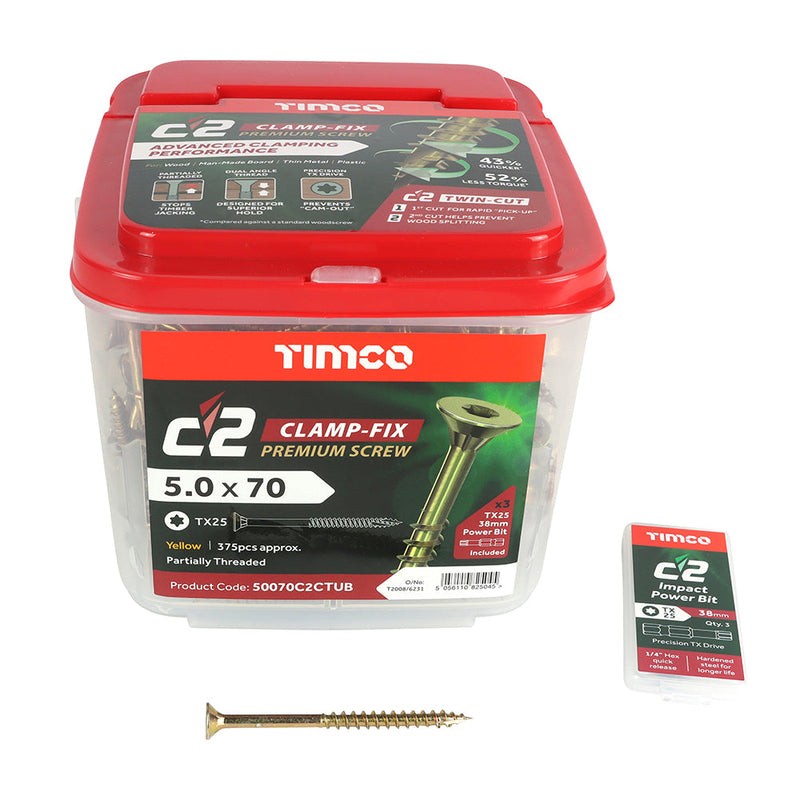 TIMCO C2 Clamp-Fix Multi-Purpose Premium Countersunk Gold Woodscrews - 5.0 x 70