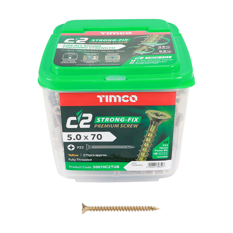TIMCO C2 Strong-Fix Multi-Purpose Premium Countersunk Gold Woodscrews - 5.0 x 70