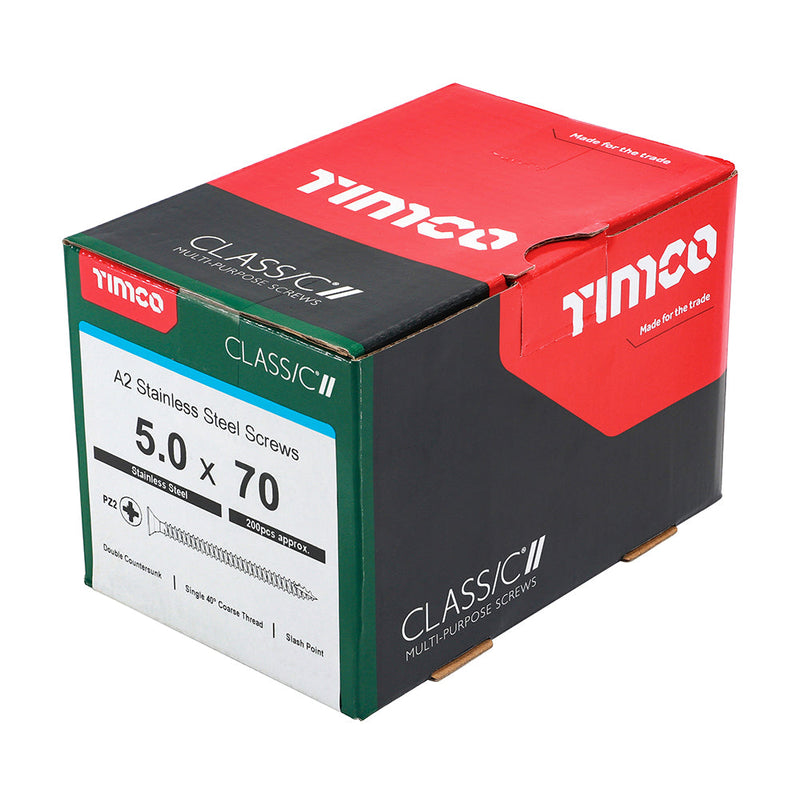 TIMCO Classic Multi-Purpose Countersunk A2 Stainless Steel Woodcrews - 5.0 x 70