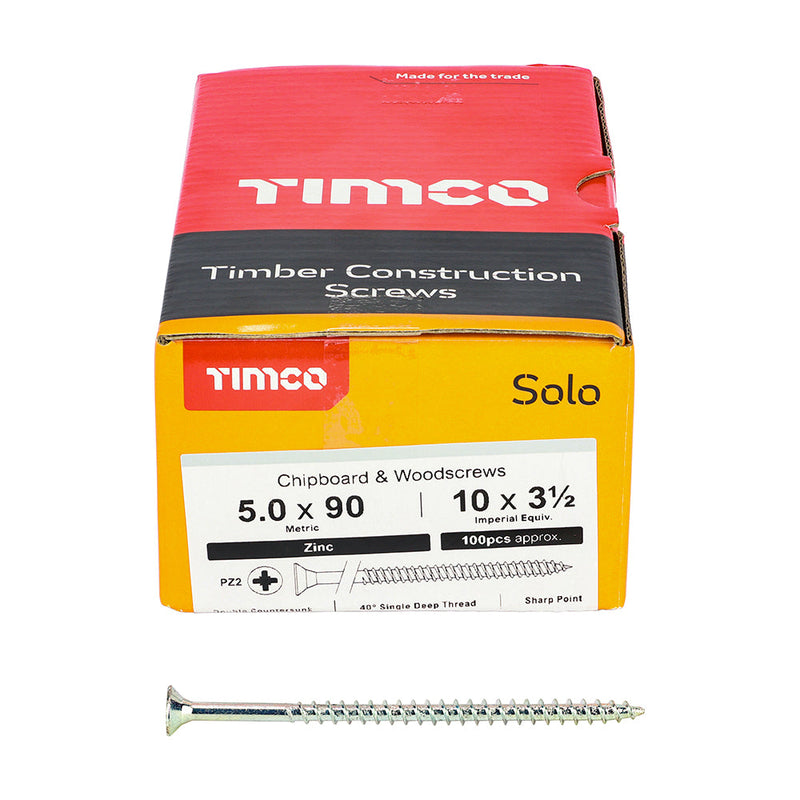 TIMCO Solo Countersunk Silver Woodscrews - 5.0 x 90
