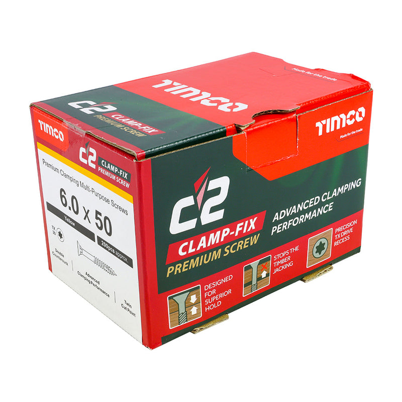 TIMCO C2 Clamp-Fix Multi-Purpose Premium Countersunk Gold Woodscrews - 6.0 x 50