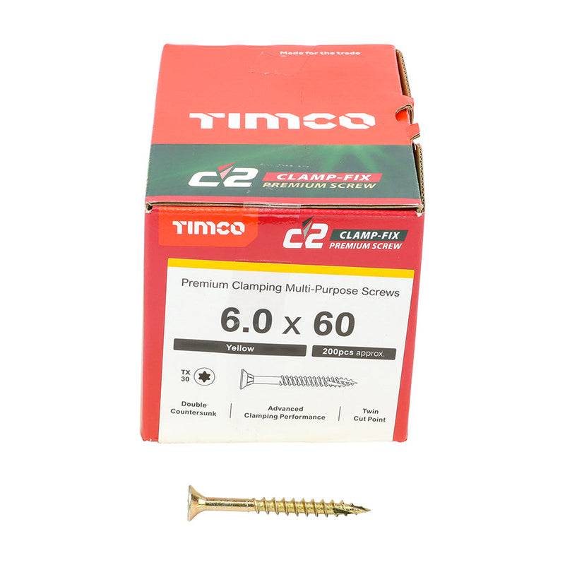 TIMCO C2 Clamp-Fix Multi-Purpose Premium Countersunk Gold Woodscrews - 6.0 x 60