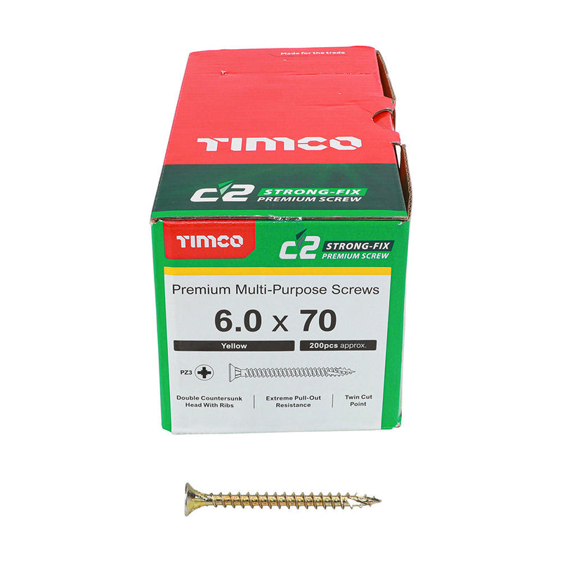 TIMCO C2 Strong-Fix Multi-Purpose Premium Countersunk Gold Woodscrews - 6.0 x 70