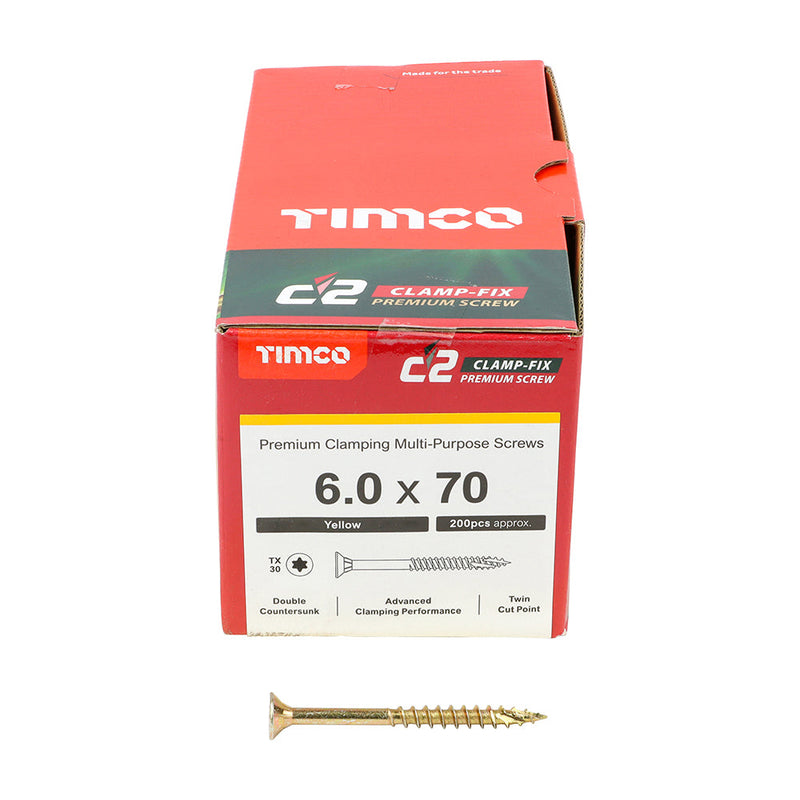 TIMCO C2 Clamp-Fix Multi-Purpose Premium Countersunk Gold Woodscrews - 6.0 x 70