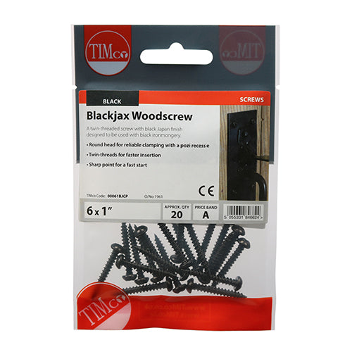 TIMCO Twin-Threaded Round Head Black Woodscrews - 6 x 1