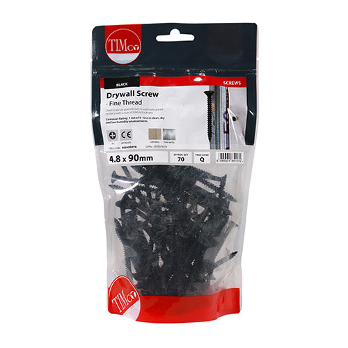 TIMCO Drywall Fine Thread Bugle Head Black Screws - 4.8 x 90
