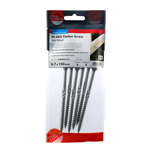 TIMCO Timber Screws Hex Flange Head A4 Stainless Steel - 6.7 x 100