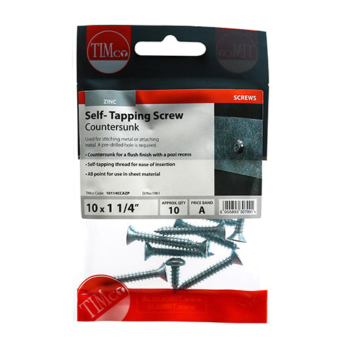 TIMCO Self-Tapping Countersunk Silver Screws - 10 x 1 1/4