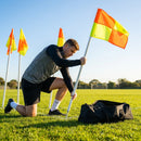 Spring-loaded football corner flags in various colours with weatherproof PVC poles