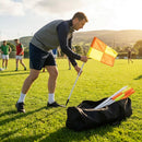 Gaelic football corner flags in orange and yellow with PVC poles