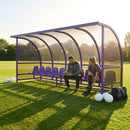 Fixed team shelter with aluminium frame and polycarbonate panels for sports