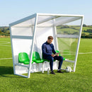 Heavy duty aluminium team shelter with moulded seats