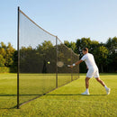 Removable tennis court surround system with steel posts and HDPP netting