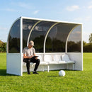 Mobile team shelter with aluminium frame for sports pitches