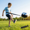 Football kick trainer with adjustable neoprene belt and training ball