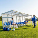 Heavy duty aluminium team shelter with moulded seats