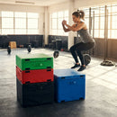 Plyometric jump boxes in various colours and heights for gym workouts