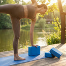 Yoga Equipment Set in Blue or Grey, includes mat, blocks, wheel, and more