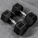 Hex dumbbells with rubber ends and chrome handles