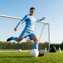 Men's football kit in various colours, including long-sleeve shirt, shorts, and socks