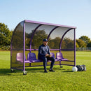 Mobile team shelter with aluminium frame for sports pitches