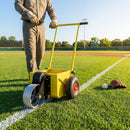 Baseball field line marker with steel tank and pneumatic wheels