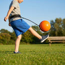 Football kick trainer with adjustable neoprene belt and training ball