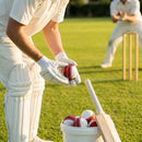 Cricket training ball with reverse swing capability, in red/white and pink/white