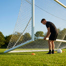 Hinged bottom net frame for stadium football goals