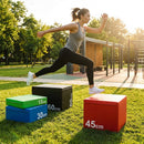 Plyometric jump boxes in various colours and heights for gym workouts