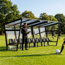Heavy duty aluminium team shelter with moulded seats