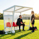 Heavy duty aluminium team shelter with moulded seats