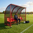Mobile team shelter with aluminium frame for sports pitches