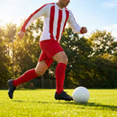 Men's Striped Football Kit with long-sleeve top, shorts, and socks