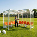 Heavy duty aluminium team shelter with moulded seats