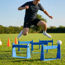 Adjustable foam hurdles in red, yellow, green, and blue for young athletes