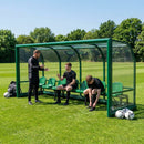 Fixed team shelter with aluminium frame and polycarbonate panels for sports