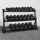 Hex dumbbells with rubber ends and chrome handles
