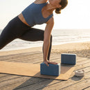 High-density EVA foam yoga block in Slate Blue, Charcoal, and Beige