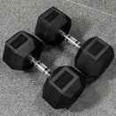 Hex dumbbells with rubber ends and chrome handles