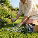 Solar-powered garden lights in black and silver, outdoor pathway lighting