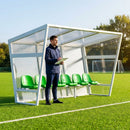 Heavy duty aluminium team shelter with moulded seats