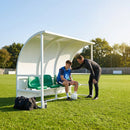 Heavy duty aluminium team shelter with moulded seats